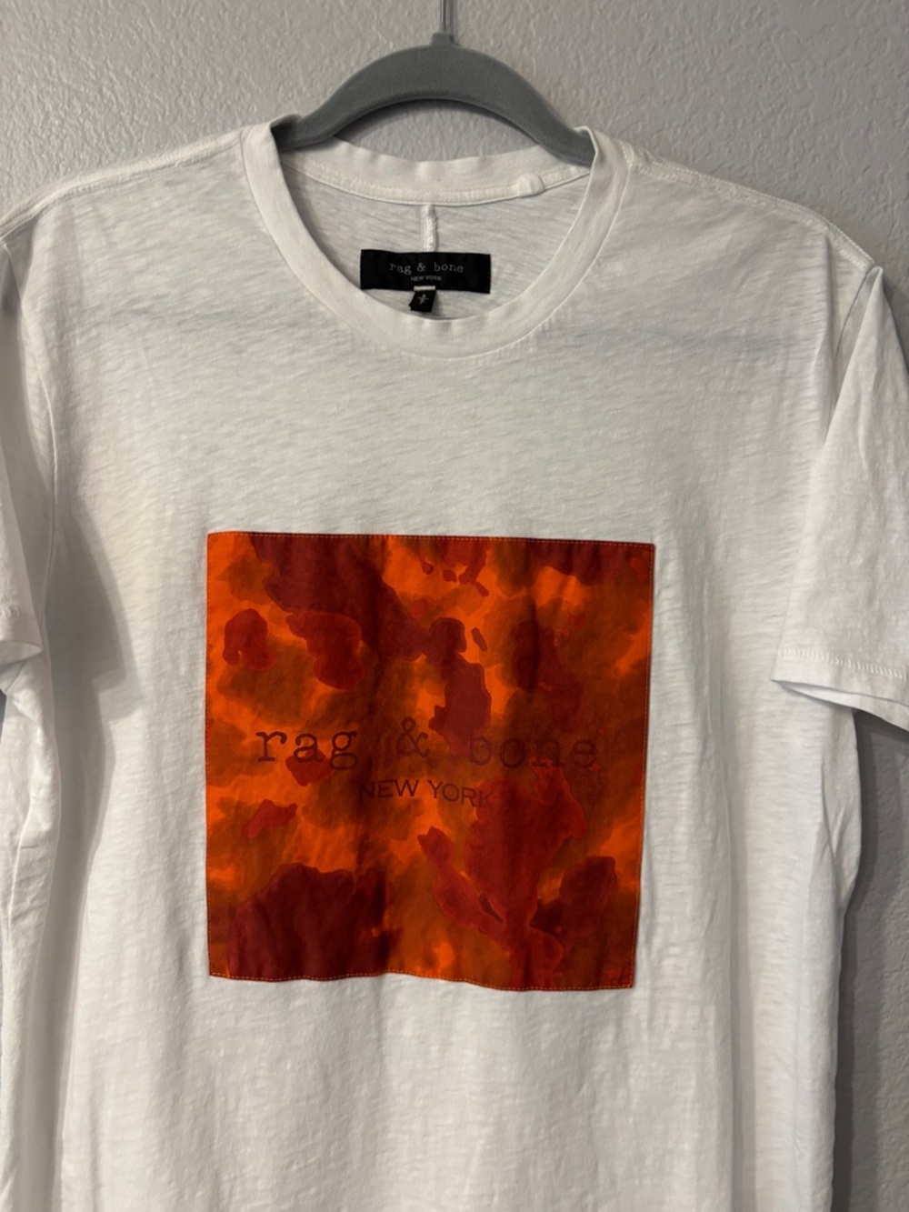 rag & bone White Tee with Orange and Red Camo Patch